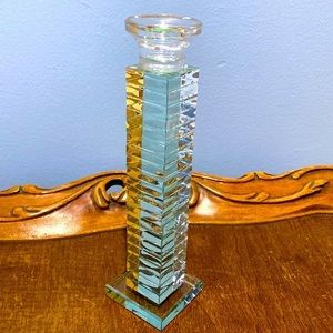 Vintage Crystal Unique Aquamarine Candle Holder Full Lead Stick Tower Designed !